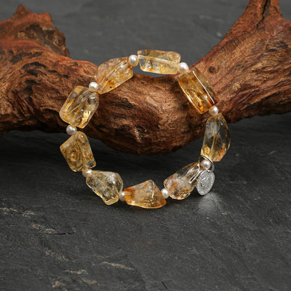 Brazilian Freeform Citrine & Seed Pearl Bracelet