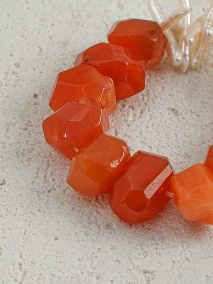 The Sunset Carnelian & Baroque Stick Pearl Bracelet