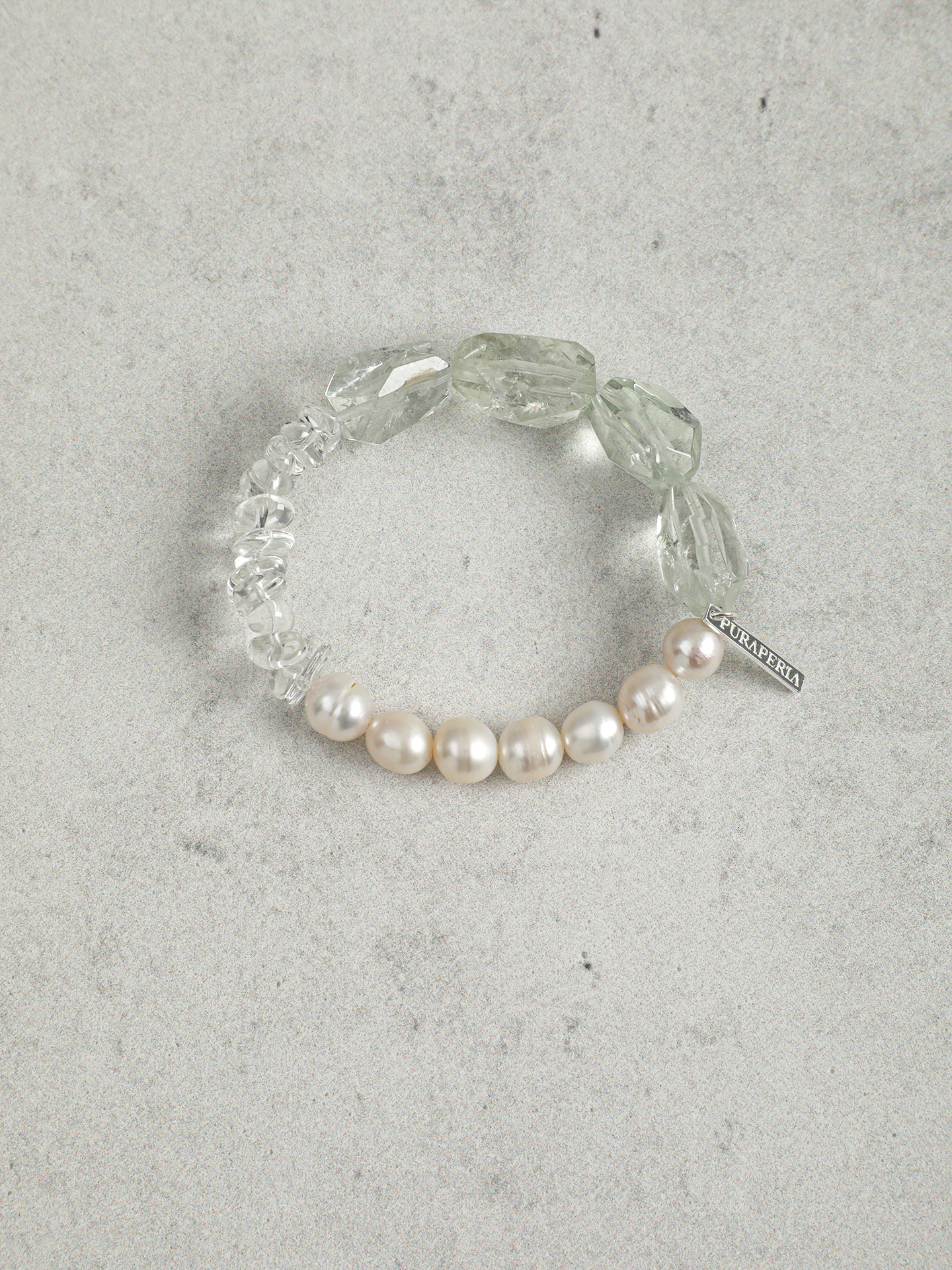 Natural Green Quartz and Freshwater Pearl Bracelet