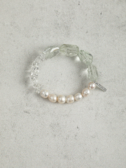 Natural Green Quartz and Freshwater Pearl Bracelet