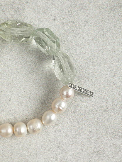 Natural Green Quartz and Freshwater Pearl Bracelet