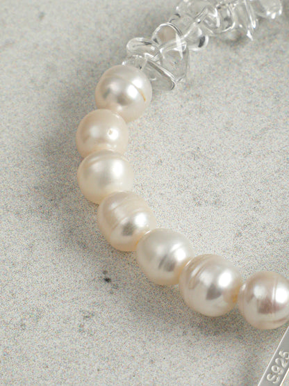 Natural Green Quartz and Freshwater Pearl Bracelet
