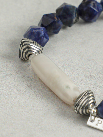 Natural Sodalite and Biwa Pearl Bracelet