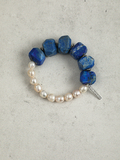 Natural Lapis Lazuli and Freshwater Pearl Bracelet