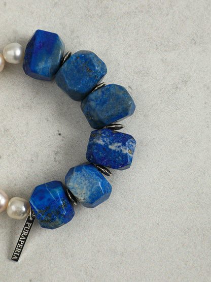 Natural Lapis Lazuli and Freshwater Pearl Bracelet