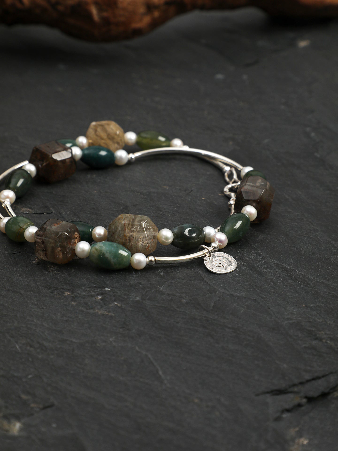 Natural Phantom Quartz and Moss Agate Statement Necklace