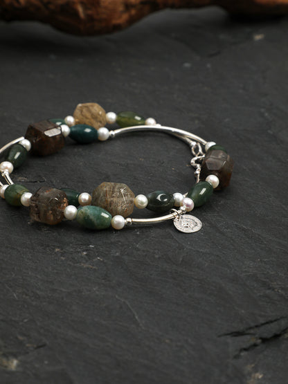 Natural Phantom Quartz and Moss Agate Statement Necklace