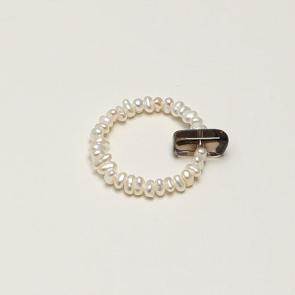 Natural Smoky Quartz Point and Keshi Pearl Ring
