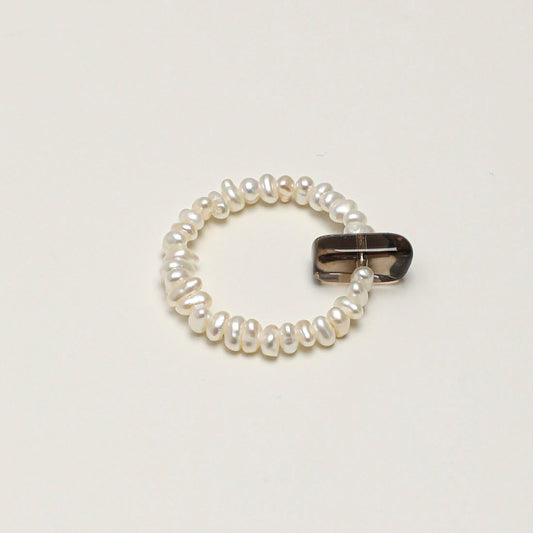 Natural Smoky Quartz Point and Keshi Pearl Ring