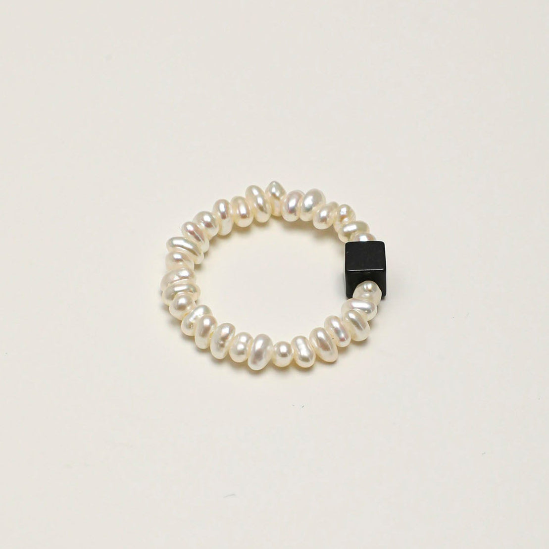 Natural Black Onyx and Keshi Pearl Ring
