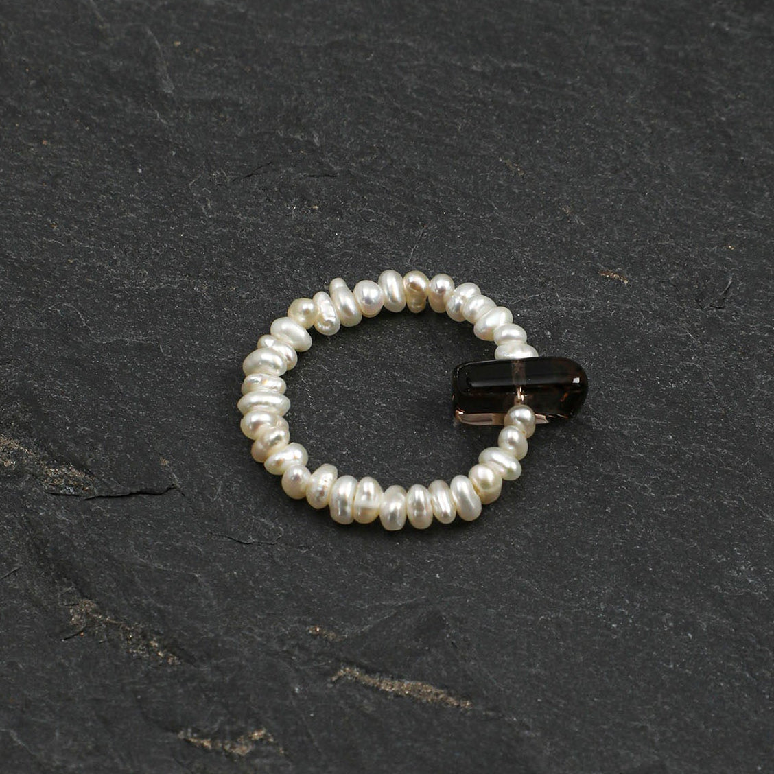 Natural Smoky Quartz Point and Keshi Pearl Ring