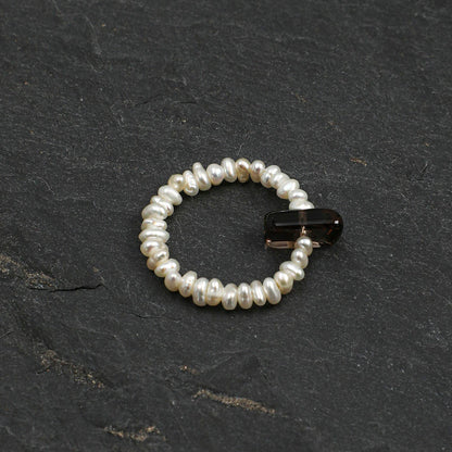 Natural Smoky Quartz Point and Keshi Pearl Ring