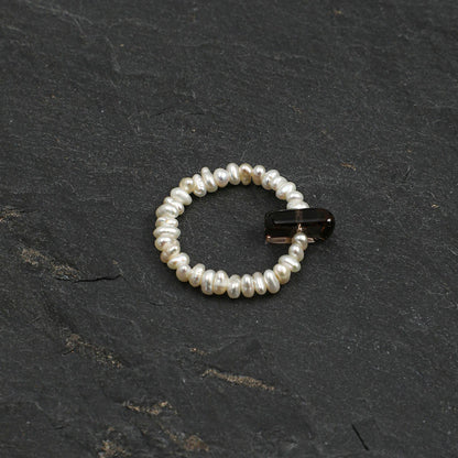 Close-up detail of Ring,natural gemstone and pearl texture,925 sterling silver fine jewelry