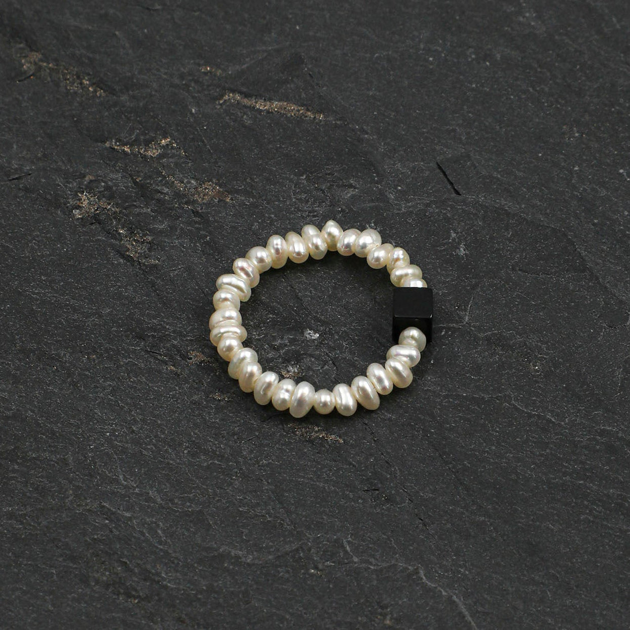 Natural Black Onyx and Keshi Pearl Ring