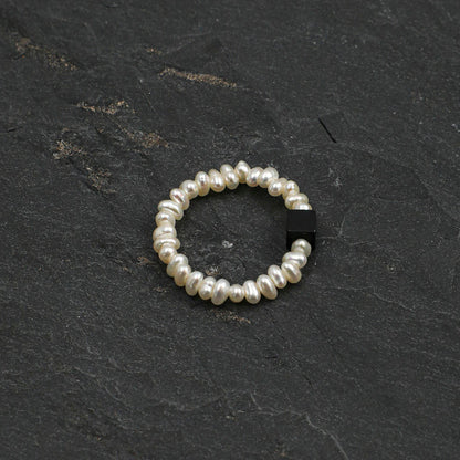 Natural Black Onyx and Keshi Pearl Ring