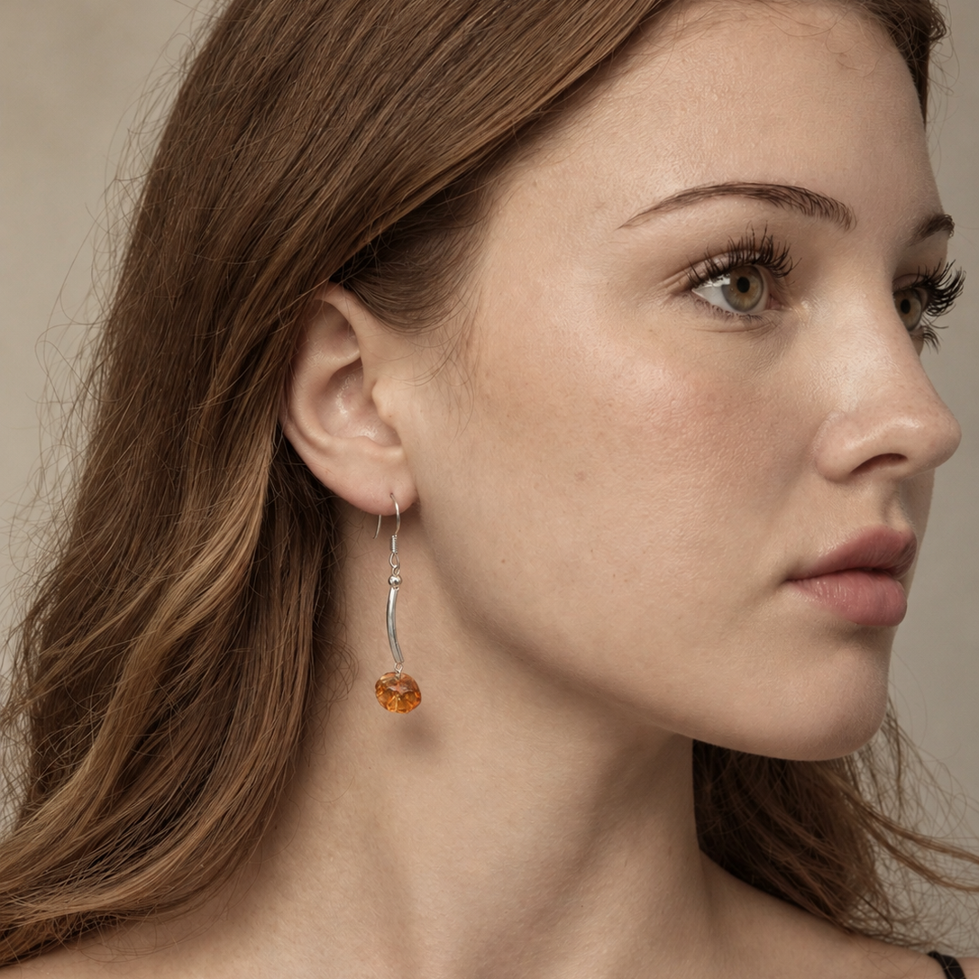 Natural Faceted Citrine and Curved Bar Drop Earrings