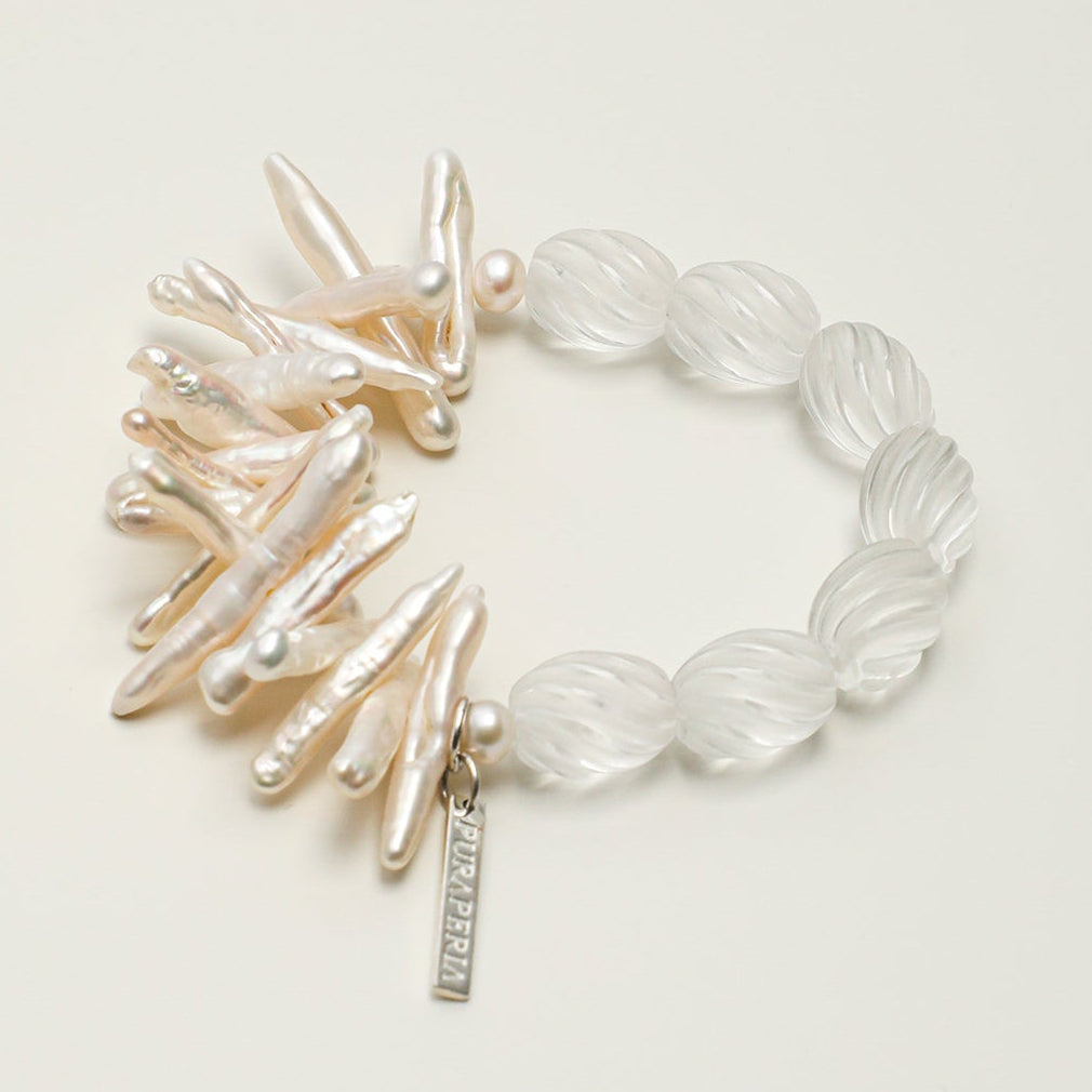 Natural Clear Quartz and Keshi Bar Pearl Bracelet