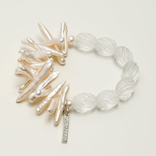 Natural Clear Quartz and Keshi Bar Pearl Bracelet