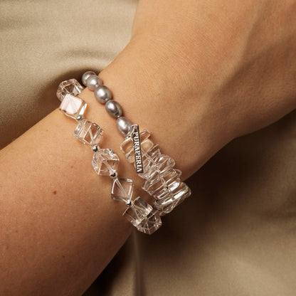 Natural Clear Quartz and Grey Baroque Pearl Bracelet